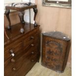 A corner cabinet and a stool on cabriole legs Cupboard W.65cm Stool W.52cm