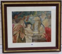 A Regency silk work embroidery depicting a biblical scene