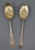 Two 18th century silver "berry" spoons including London, 1719, 3 oz.