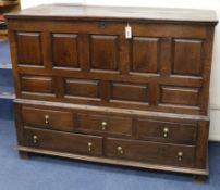 A mid 18th century oak mule chest W.150cm