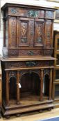 A 19th century Renaissance revival walnut and marble mounted cabinet on stand W.94cm