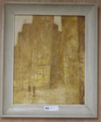 Gruen, oil on board, abstract street scene, signed, 50 x 39cm