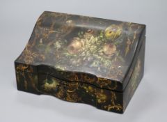 A Victorian painted papier mache stationery box, by Mechi length 25cm