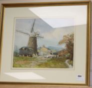 William Tatton Winter (1855-1928), watercolour, windmill beside a farm, signed, 34 x 41cm