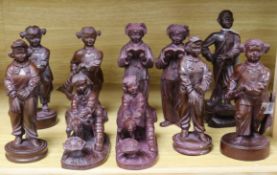 Ten Chinese Maoist wood figures tallest 21cm