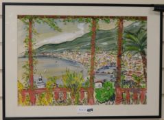 John Paddy Carstairs, ink and watercolour, 'Bay of Angels, Nice', signed and dated '54, 33 x 49cm