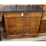 A French figured walnut marble topped commode W.99cm