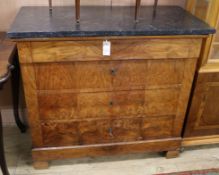 A French figured walnut marble topped commode W.99cm