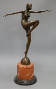 An Art Deco style bronze figure of a dancer, on marble pedestal, signed J. Philipp overall height