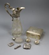 A George IV silver vinaigrette, Birmingham, 1829, a silver cigarette box and six other items