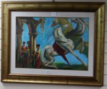 Rodolfo Lito, oil, "Cavalli Con Personaggi", signed, 48 x 68cm