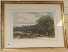 James Orrock, watercolour, Cattle drover passing Windsor Castle, indistinctly signed and dated 1895,