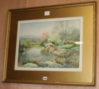 Henry Sylvester Stannard, watercolour, 'Alpines In The Fishpond', signed, 36 x 50cm