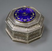 A George V embossed silver and enamel octagonal casket, by S. Blanckensee & Sons Ltd, Chester, 1930,