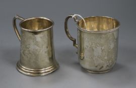 A 1930's silver christening mug and one other silver christening mug.