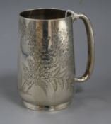 A Victorian provincial silver mug, engraved with foliage, Josiah Williams & Co, Exeter, circa