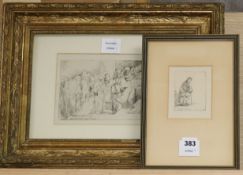 After Rembrandt, two black and white etchings