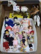 A collection of small and miniature dolls, etc., comprising eight china shoulder head dolls, 9cm