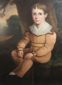 Early 19th century English Schooloil on wooden panelFull length portrait of a boy seated in