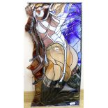 An erotic stained glass panel length 96cm