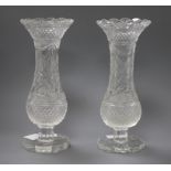 A pair of Edwardian baluster pineapple cut glass vases height 28cm