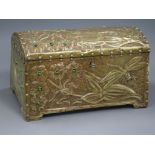 An Art Nouveau hammered and beaded casket length 30cm