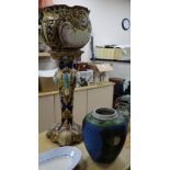 A jardiniere and stand and a ceramic cloisonne jar jardiniere overall 82cm