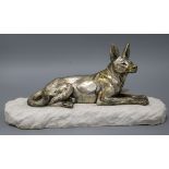 An Art Deco silver plated bronze model of a dog on marble base, signed H. Payen