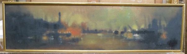 Anthony Robert Klitz (1917-2000)oil on canvas laid on boardRiverscape at dusksigned29 x 116cm