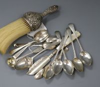 A group of assorted small silver flatware including four spoons by Hester Bateman and a silver