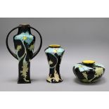 Three Black Ryden vases tallest 26.5cm