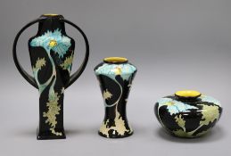 Three Black Ryden vases tallest 26.5cm