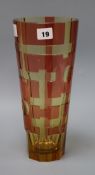 An Art Deco amber and cranberry vase height 30.5cm