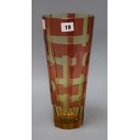 An Art Deco amber and cranberry vase height 30.5cm