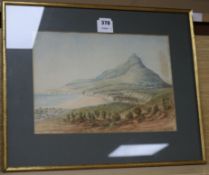L S Church, watercolour, South African coastal landscape, signed and dated 1890, 25 x 35cm