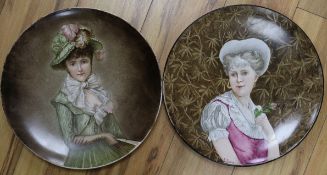 Two Creil Montereau B & Co. painted portrait dishes diameter 36cm