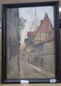 F. Genutat, oil on canvas board, "Altre Gasse - Frankfurt", signed and dated 1897, 46 x 31cm