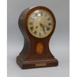 An Edwardian inlaid mahogany balloon case mantel clock height 33.5cm