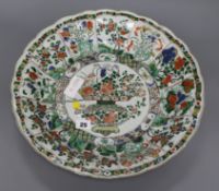 A Chinese famille verte charger, Kangxi period, diameter 39.5cm (a.f.)