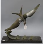 An Art Deco bronze of a sea bird, signed G. Garreau length 50cm