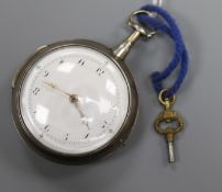 An early 19th century silver pair cased keyless verge pocket watch by William Hill, Coventry.