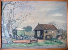Karl Hagedorn (1889-1969)oil on board,The Lock House & Caravan,signed and dated '47, label verso,