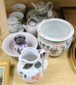 A 19th century Chinese famille verte jardiniere and a collection of modern Chinese and Continental