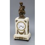 A white marble gilt mounted mantel clock with putti surmount height 39cm