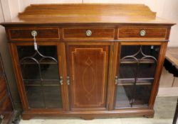 An Edwardian inlaid mahogany dwarf bookcase W.153cm