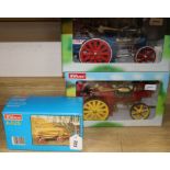 Two Wilesco live-steam traction engines and a Lumber-wagon, all boxed and mint