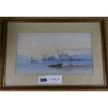 Edwin Earp, watercolour, Continental lake scene, signed, 14 x 25cm