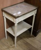 A French white painted two tier marble topped side table W.56cm