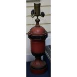 A red tole lamp overall height 73cm
