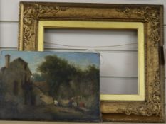 Early 19th century English School, oil on panel, figures in a landscape, indistinctly signed and